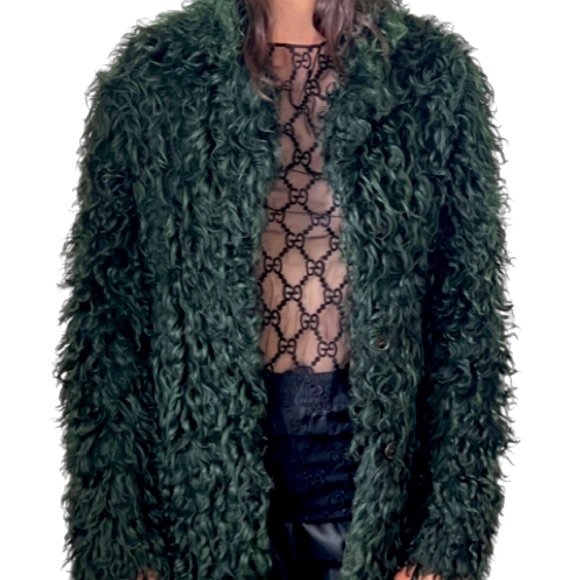 Authentic GUCCI Tom Ford 2014 Curly Shearling Fur Green Jacket Coat Med FRE GIFT - Picture 2 of 16